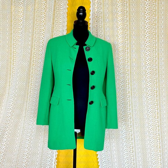 Vintage Kelly Green Mid Length Wool Blend Pea Coat by Rickie Freeman Size 4 - Picture 5 of 12